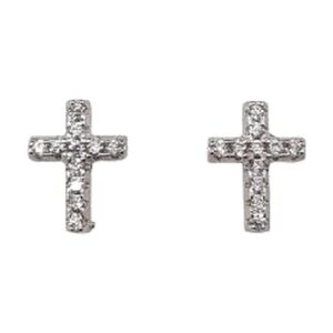 925 Sterling Silver 6.5MM Cross Earring Full stones E-632