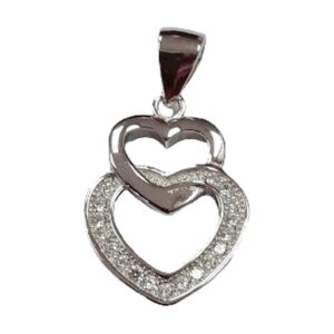 925 Sterling Silver Double Heart Pendant P-342