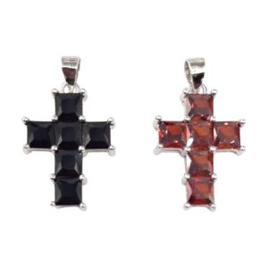 925 Sterling Silver Square stones Garnet/Black PCR-906