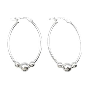 925 Sterling Silver Fancy oval hoops with balls 1.5 X 23 MM EHPF-146