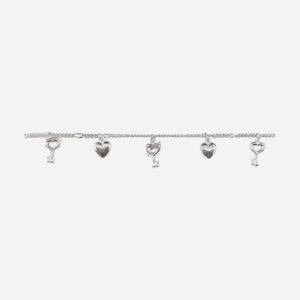 925 Sterling Silver Charm Bracelet (Hearts,key) 17+3CM CHBR-545